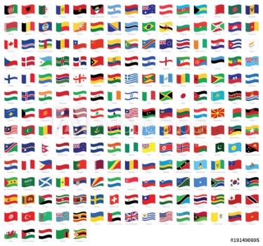 Picture of All national waving flags from all over the world with names - high quality vector flag isolated on white background